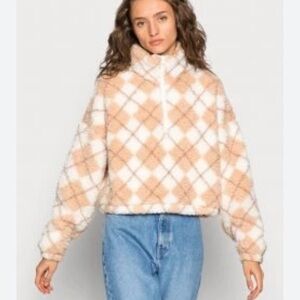 🥑5/$25 Hollister printed sherpa fleece qtr zip pullover cozy sz  L